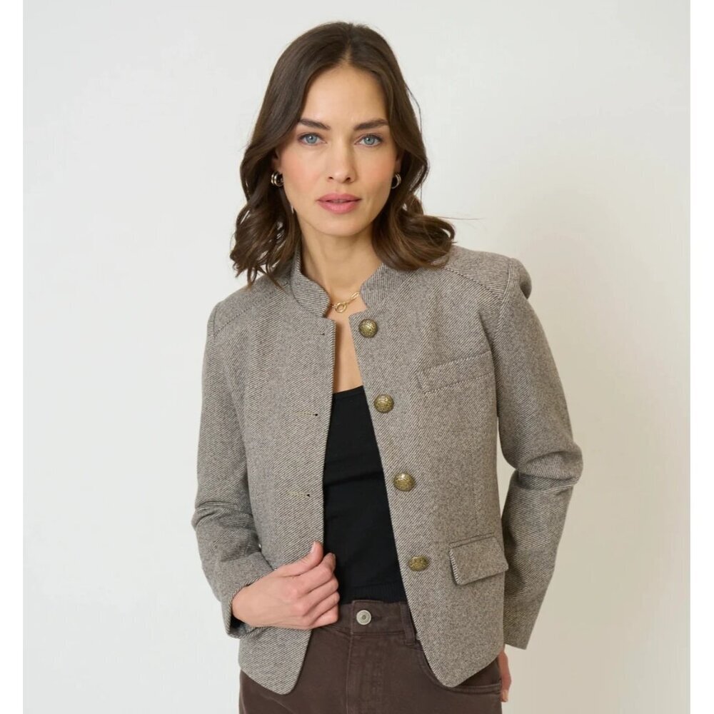 Central Park West Halsey Mandarin Collar Jacket Brown Womens Size Small